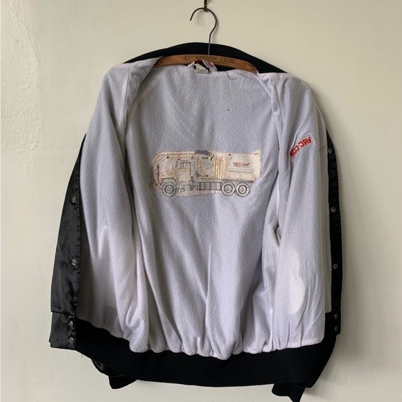 Vintage Trucker Truck Satin Bomber Jacket 1980's 80's Black Satin Bomber Jacket - Picture 5 of 6